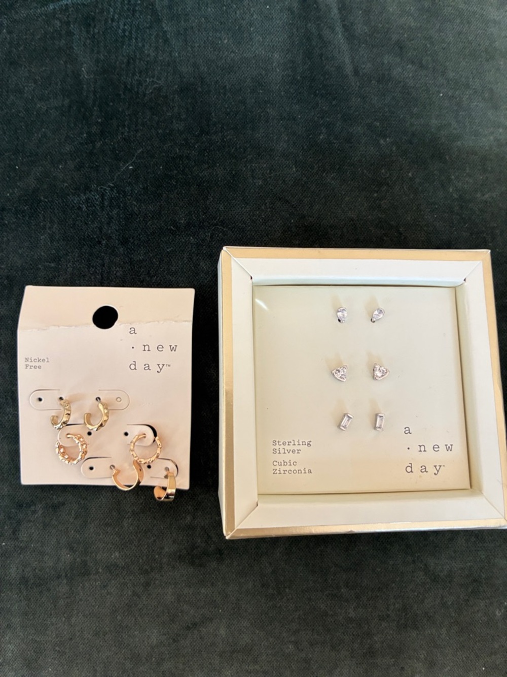 🌟NEW•A New Day Sterling Silver Cubic Zirconia Stud Earrings•& Gold Huggies